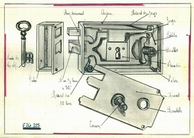 Cours de 1ère année, dessin de serrure à bouton pène dormant demi-tour